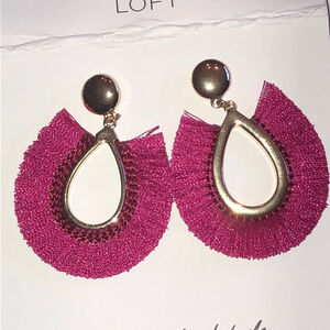 LOFT Elegant Gold Tone Pink Fringe Boho Earrings